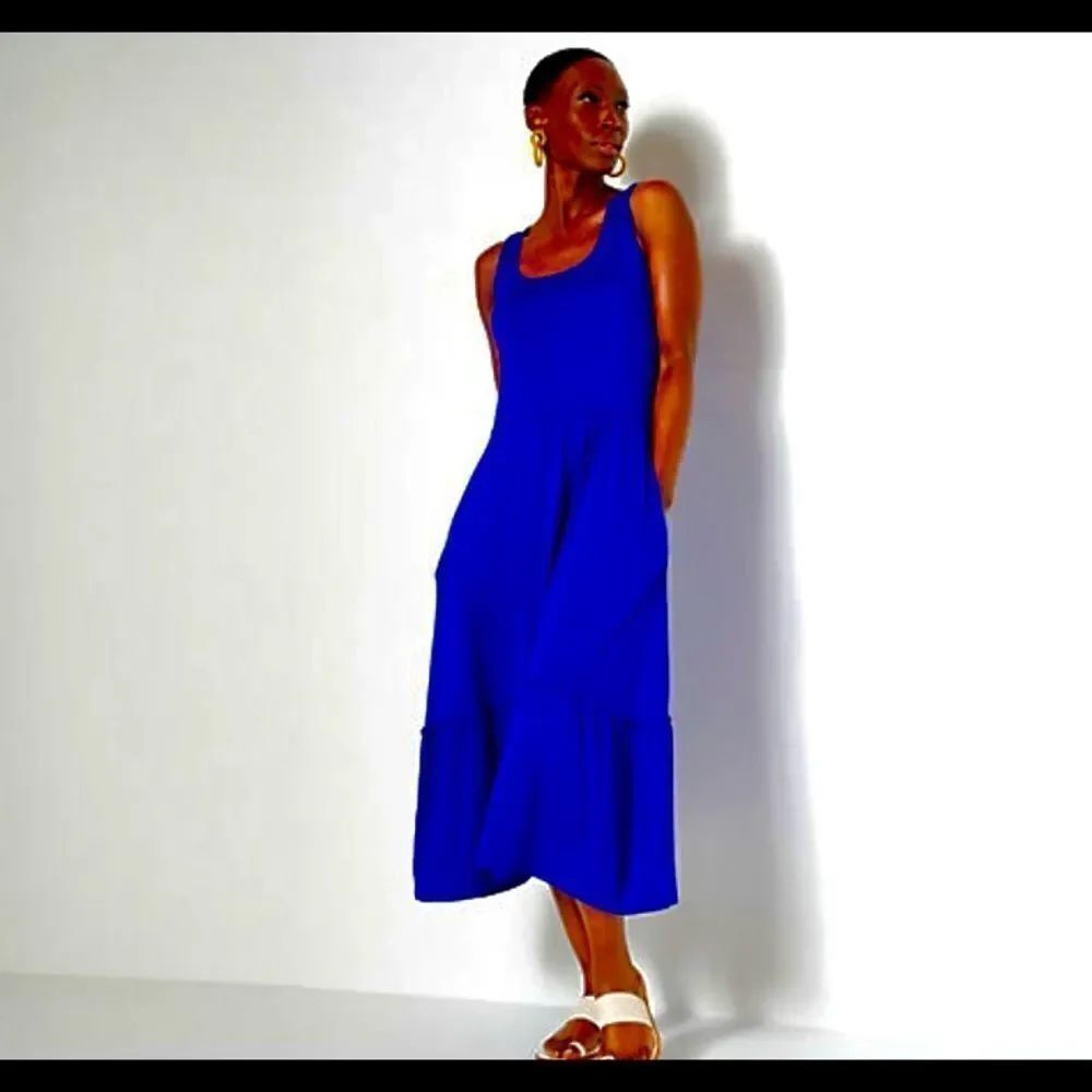 J. Jason Wu Regular Flowy Knit Royal Blue MIDI with Shirred Hem Detail- Small